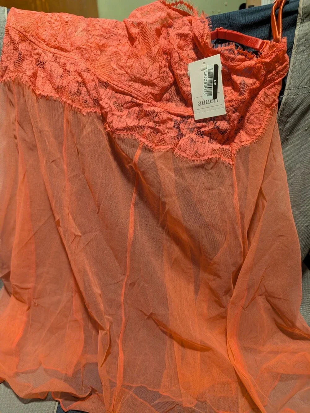 Auden Target Women Lace Trim Mesh Babydoll Chemise Size Xs Coral NWT 023-10-2333